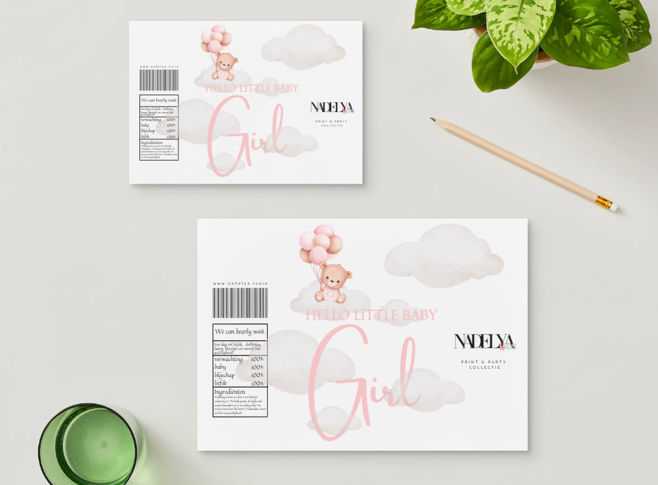 Babyshower Little baby girl bear wikkel | Print & Party