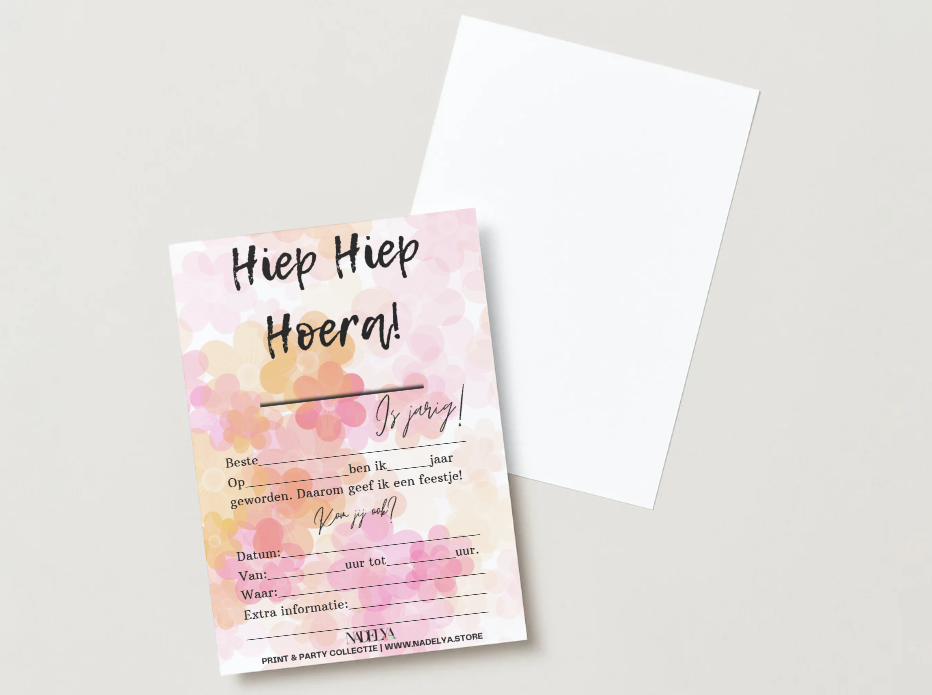 Uitnodiging Bloemen Hiep Hiep Hoera, ik ben jarig! | Print & Party
