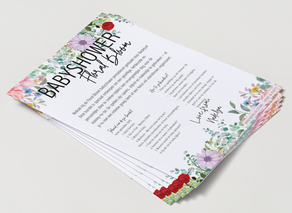 Babyshower spellen Floral Bloom | Print & Party