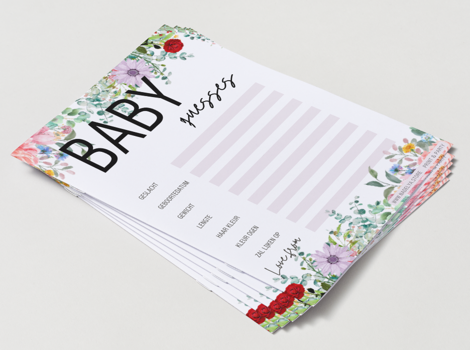 Babyshower spellen Floral Bloom | Print & Party