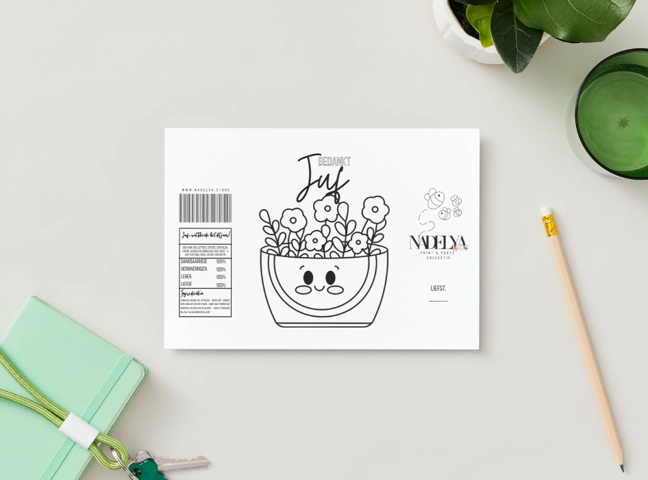 Juf wikkel bloempot vrolijk | Print & Party