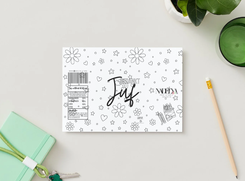 Juf wikkel vrolijke kleurplaat | Print & Party