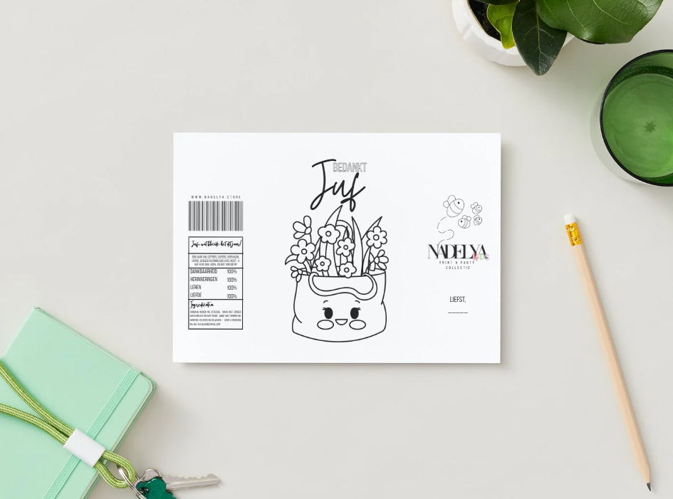 Juf wikkel bloemzak vrolijk | Print & Party