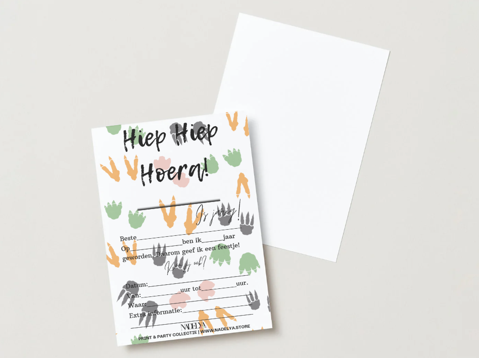 Uitnodiging Dino Hiep Hiep Hoera, ik ben jarig! | Print & Party
